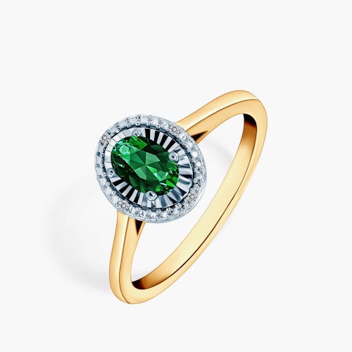 Pierścionek zaręczynowy SAVICKI: dwukolorowe złoto, szmaragd, diamenty